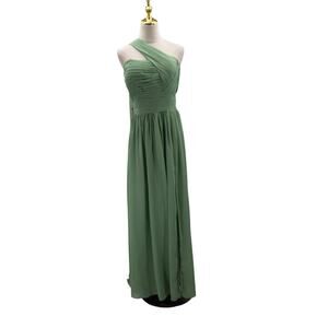 BRIDESMAID SZ 14 1X plus Green One-Shoulder Side Slit Formal Maxi Dress NEW B22
